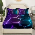 thumbnail image 3 of Erosebridal Modern Abstract Sheet Set Full, Striped Geometric Bedding Sets Full Size, Blue Purple, 4pcs, 3 of 7