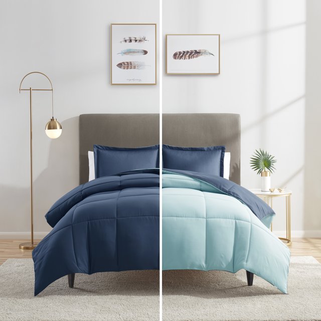 Nestl Reversible Comforter Set, King/Cal King Comforter Set, Navy/Aqua