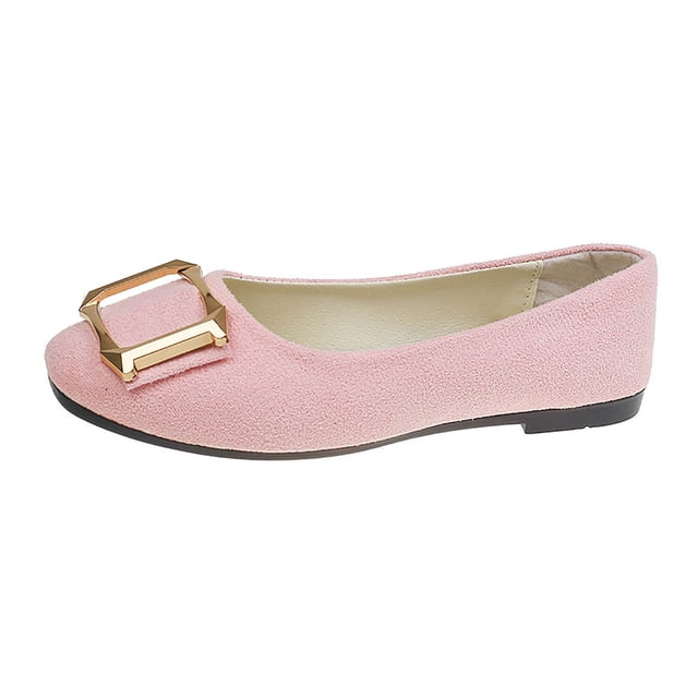 Pink Women'S Canvas Shoes Square Toe Decor Buckle Flat Solid Color Candy Color Casual Breathable Work Footwear For Spring Autumn Wear Size 37