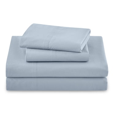ENSEMBLE DE DRAPS EN PERCALE UNIS 4 PIÈCES BLEU BLEUET, DOUBLE – BEAUTIFUL PAR DREW BARRYMORE