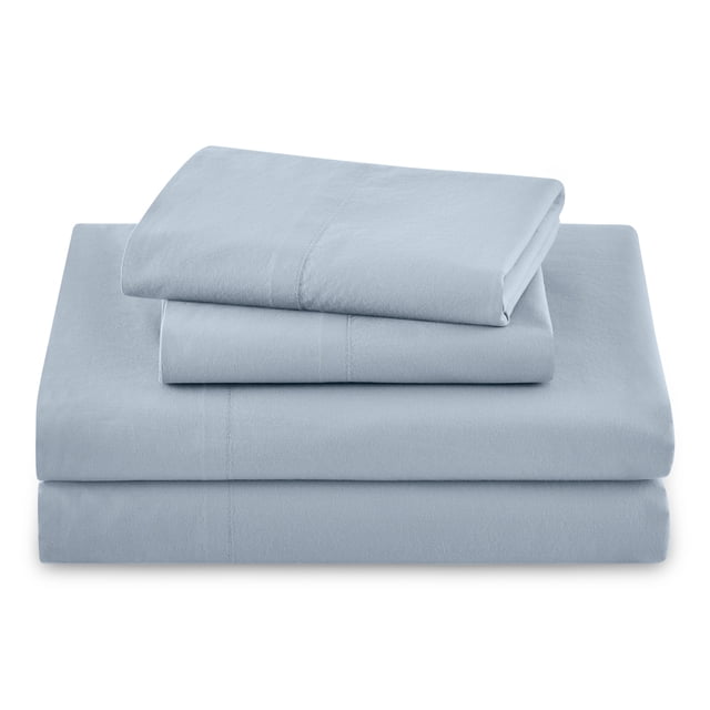 Beautiful Solid 4-Piece Percale Cornflower Blue Sheet Set, Double by Drew Barrymore