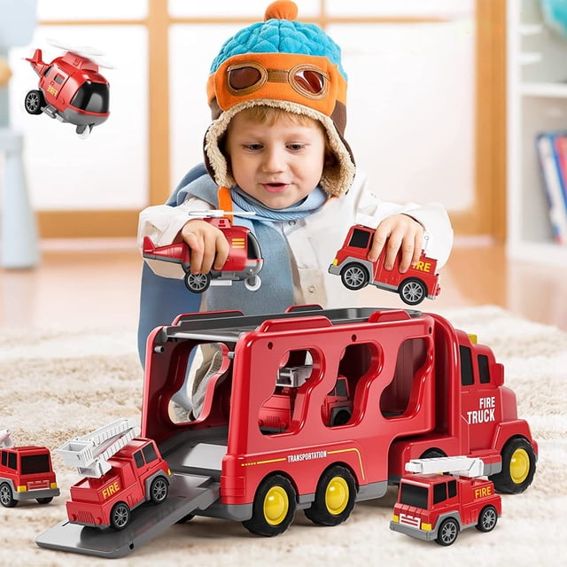 Red Simulation Car Model Lights And Music Transport Vehicle Engineering Vehicle Container Car Holiday Boys & Girl Educational Play Toys For Kids