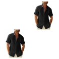 thumbnail image 1 of pitrice Men Shirt Casual Short Sleeve Breathable Replacement Button Down Solid Color Fashionable Home Dating Shirts Top Black M 2Set, 1 of 6