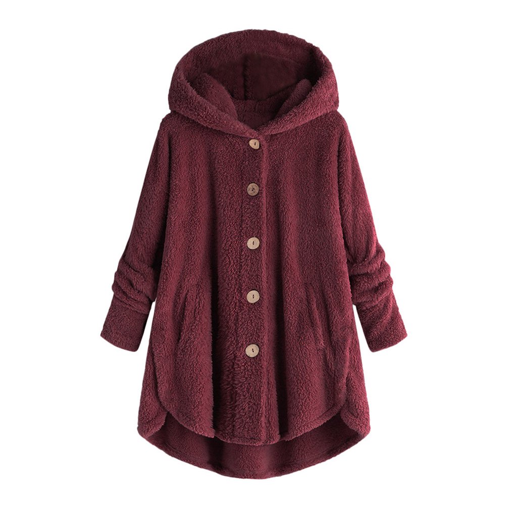 Womens Cardigan Plus Size Button Plush Tops Hooded Loose Cardigan Wool Coat Winter Jacket Navy Xl