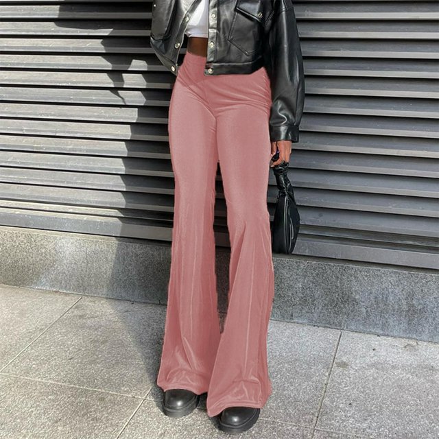 Ladies Bodycon Pants Slight Flare Leg Elastic High Waist Casual Style Daily Suit