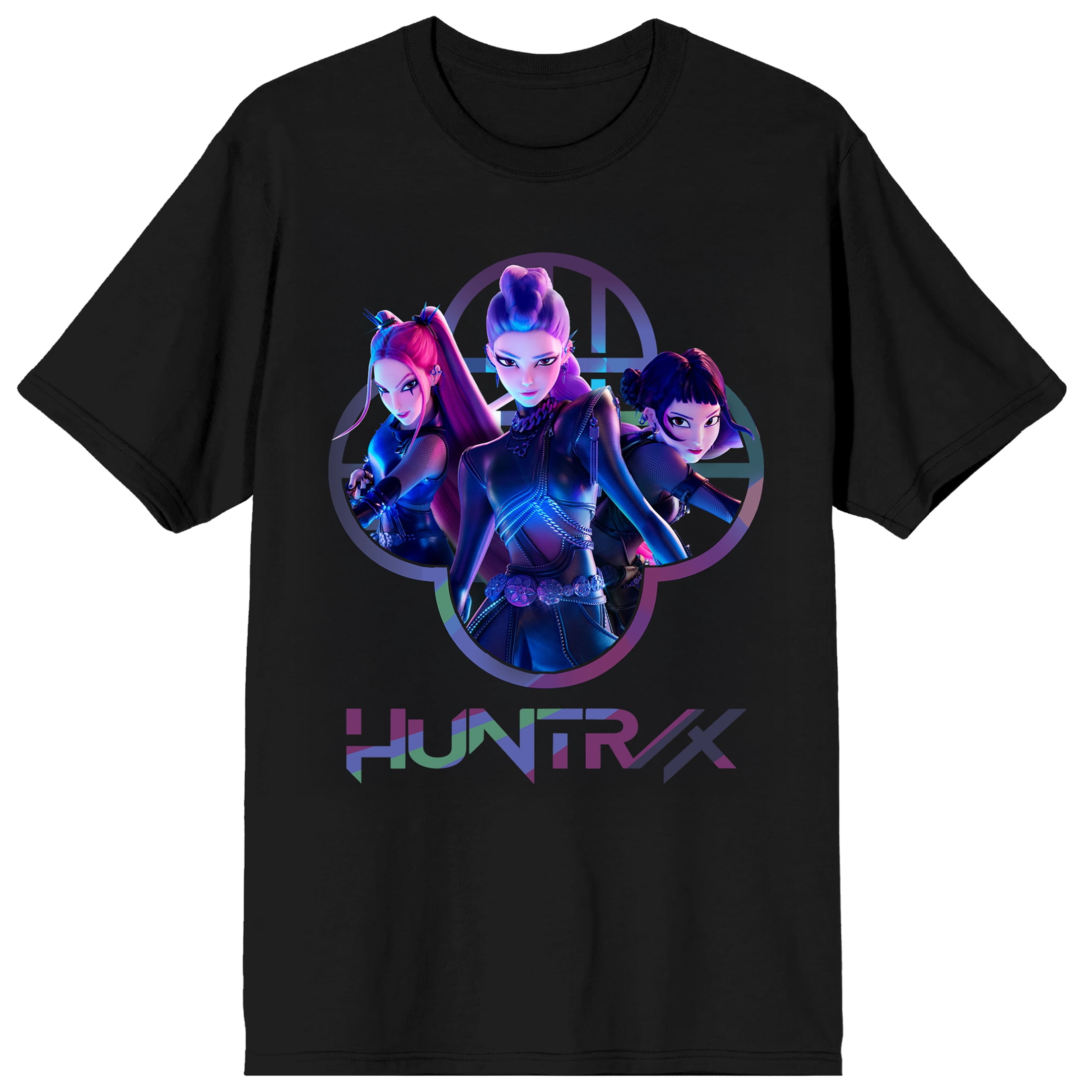 KPop Demon Hunters Huntr X Capture Color Adult Black Crew Neck Short Sleeve T-shirt-Medium