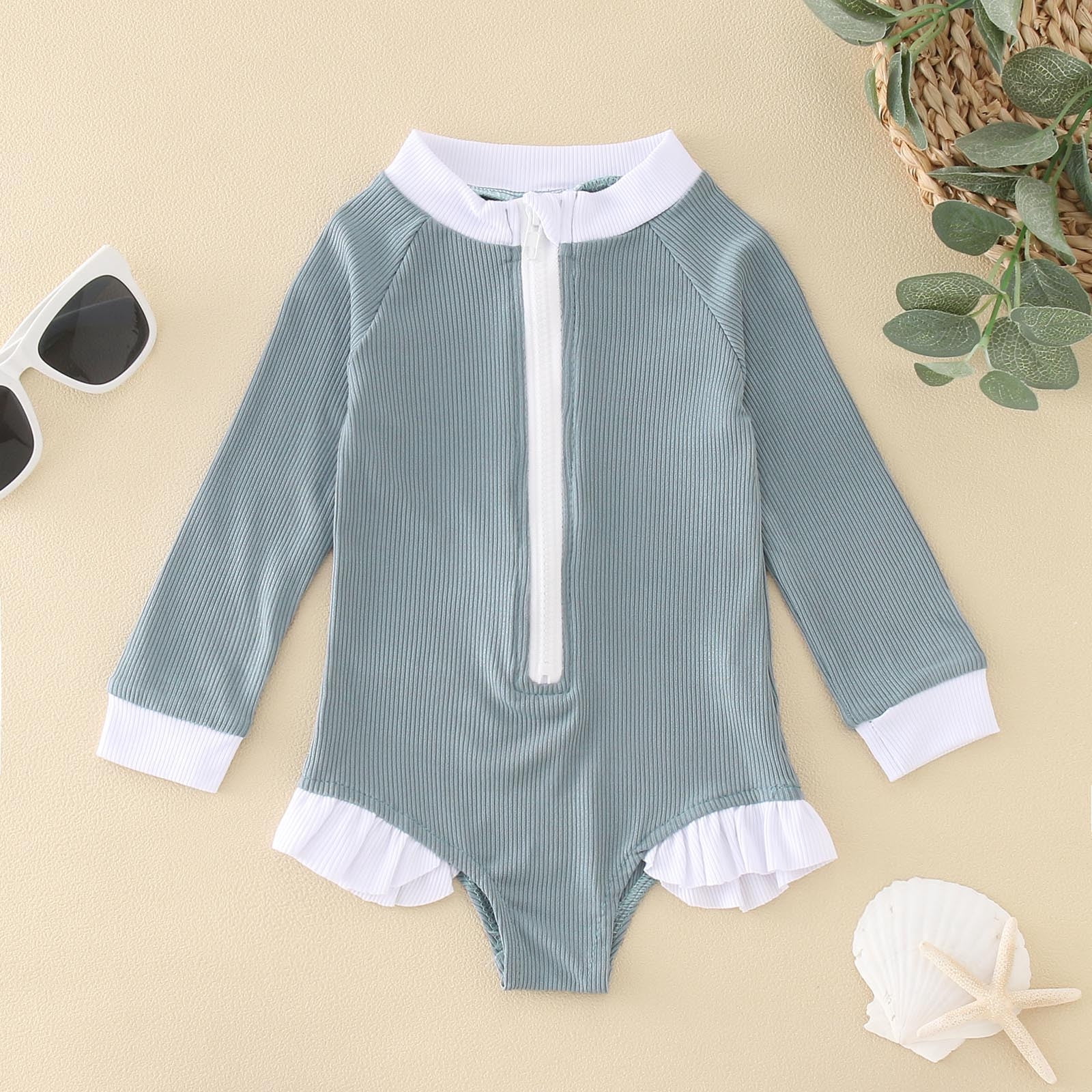 Girl Rash Guard Swimsuit Cute Print Long Sleeve Sun Protection Toddler Bathing Suit Girl 12-18 Months