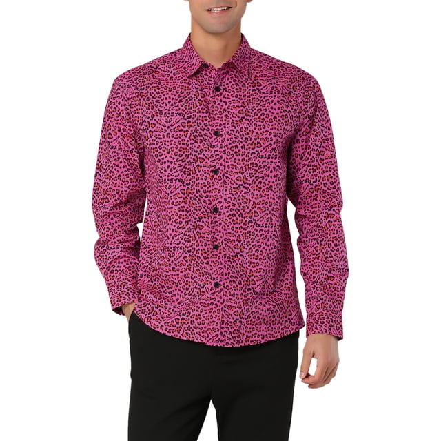 INSPIRE CHIC Chemise en Coton à Manches Longues Boutonnée à Imprimé Léopard Vintage pour Homme