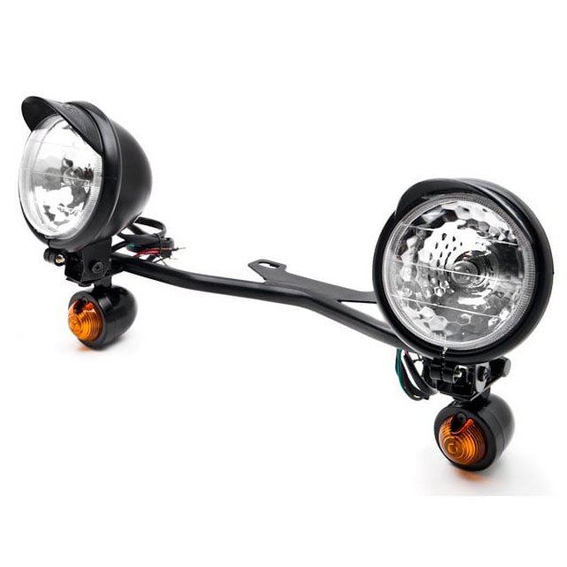 Krator Black Motorcycle Driving Passing Spotlight Light Bar & Turn Signals Cruiser