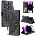 thumbnail image 1 of Flip Case for iPhone 16 Pro, Totem Embossed Flowers Premium PU Leather Wallet Folio Cover with Card Holder Kickstand Compatible with iPhone 16 Pro - Gray, 1 of 14