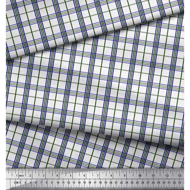 Soimoi Green Rayon Fabric Window Pane Check Printed Craft Fabric by the Yard 56 Inch Wide