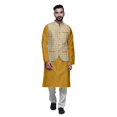thumbnail image 1 of Atasi Mandarin Collar Traditional Solid Kurta Pajama With Printed Jacket Set, 1 of 3