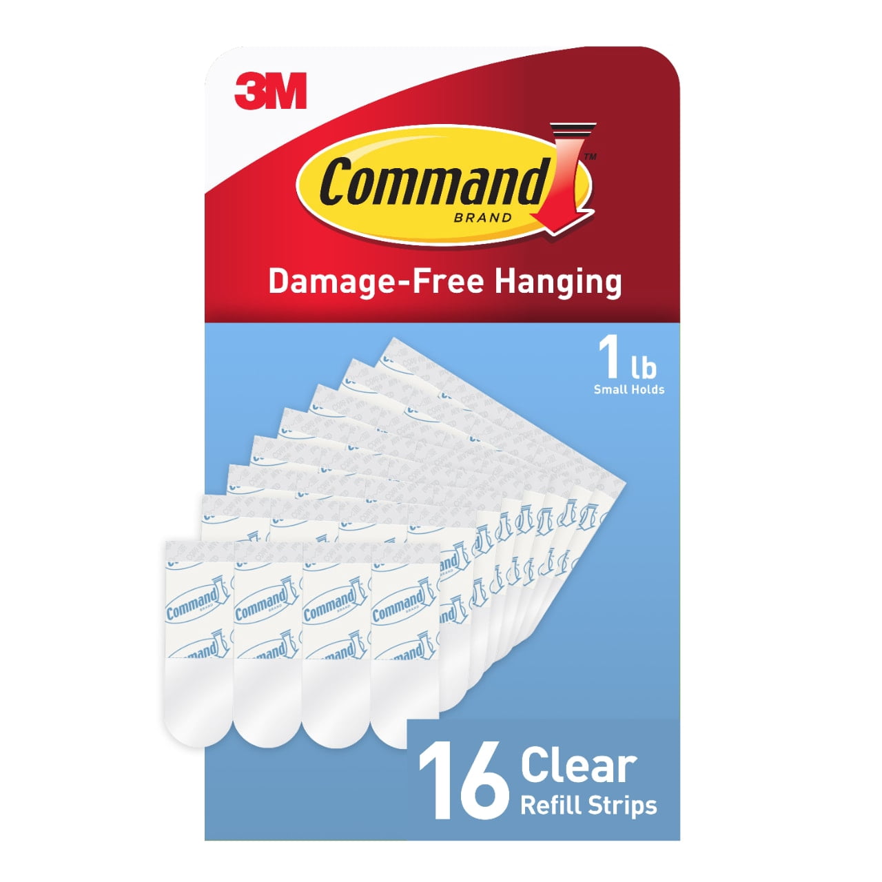 Command Small Clear Refill Strips for Command Clear Small Indoor Hooks, 16 Strips