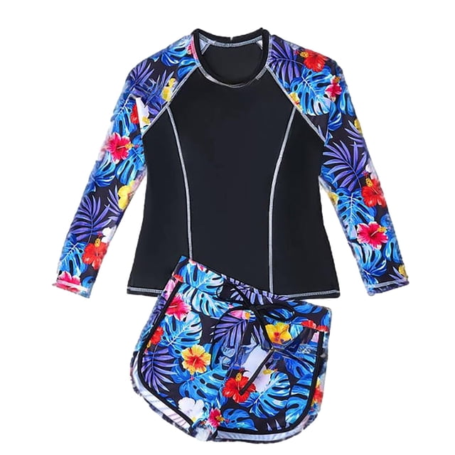 MIASHUI Girls Bathing Suits Long Sleeves Rash Guard Athletic Swim Shorts Sets Swimsuit,Black,14-15 Years