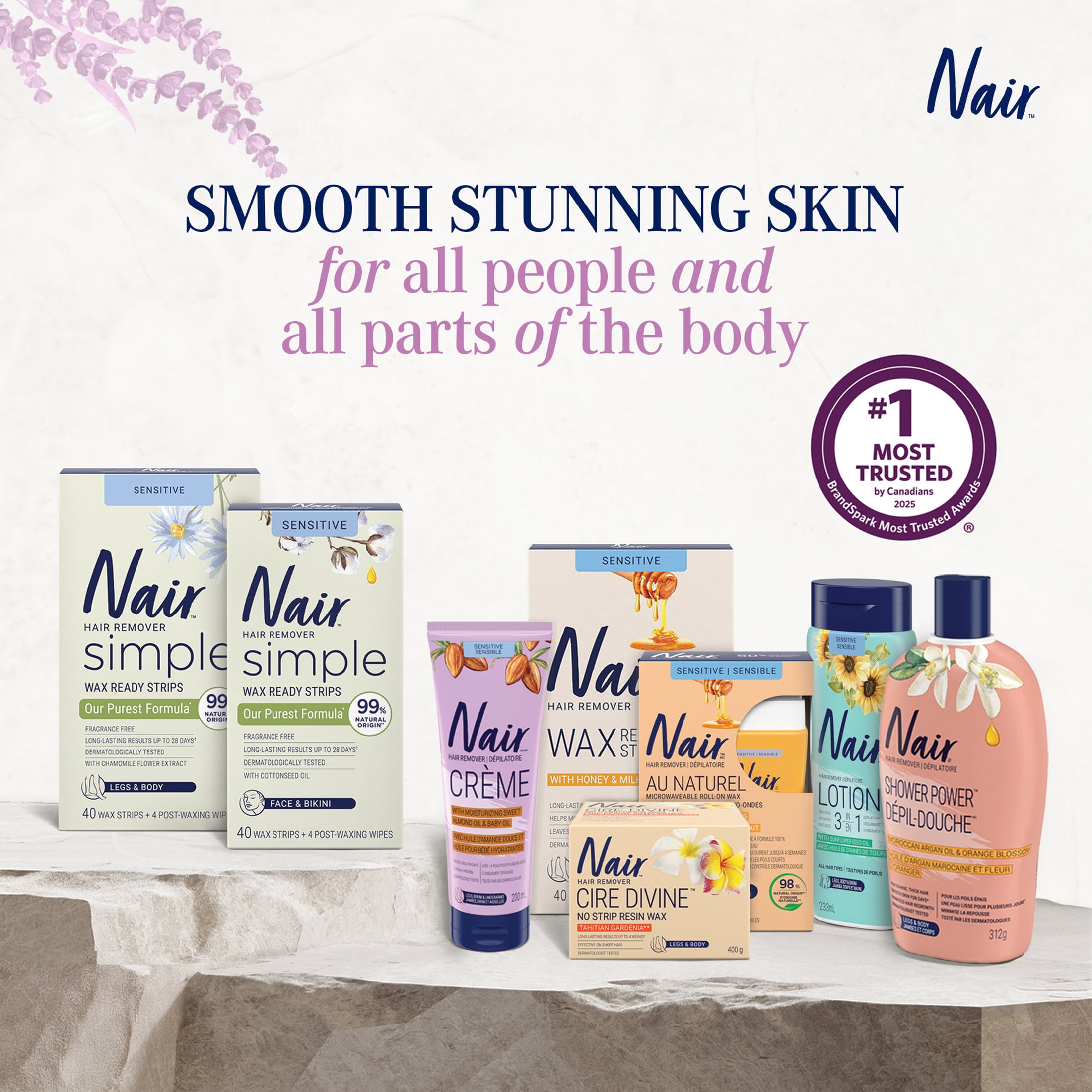 Nair Dépil-Douche Max Pour Forte Pilosité Formule Hydratante Avec Lavande Apaisante Et Vitamine E.