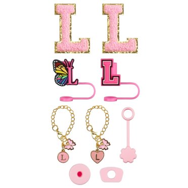 Glass&Bottle Drinkware Accessory Set Embroidery Patch Straw Covers Charm Necklace Chain Leak Guard Accessories for Cups Complete Decorative Upgrade Kit