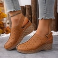 thumbnail image 2 of WLOELOEW Brown Platform Sandals For Women Hollow Out Design Adjustable Strap Pu Material Foot Length 9.06 Inches Us Size 5.5, 2 of 6