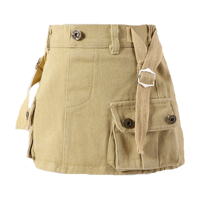 Girls Solid Color Cargo Skirt Low Waist Short Denim Jean Skirt