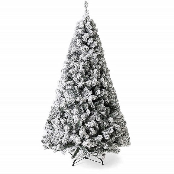 Gymax 7.5ft Snow Flocked Hinged Artificial Christmas Tree Unlit Holiday Decor