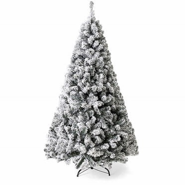 Gymax 7.5ft Snow Flocked Hinged Artificial Christmas Tree Unlit Holiday Decor