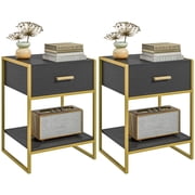 HOMCOM Bedside Table Set of 2, Nightstand with Drawer and Shelf