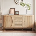 thumbnail image 2 of NEW Rattan Dresser with Sliding Doors, 55.3" Sideboard Cabinet with 3 Drawers, Adjustable Shelves & Rounded Top, Wood Tone, 2 of 9