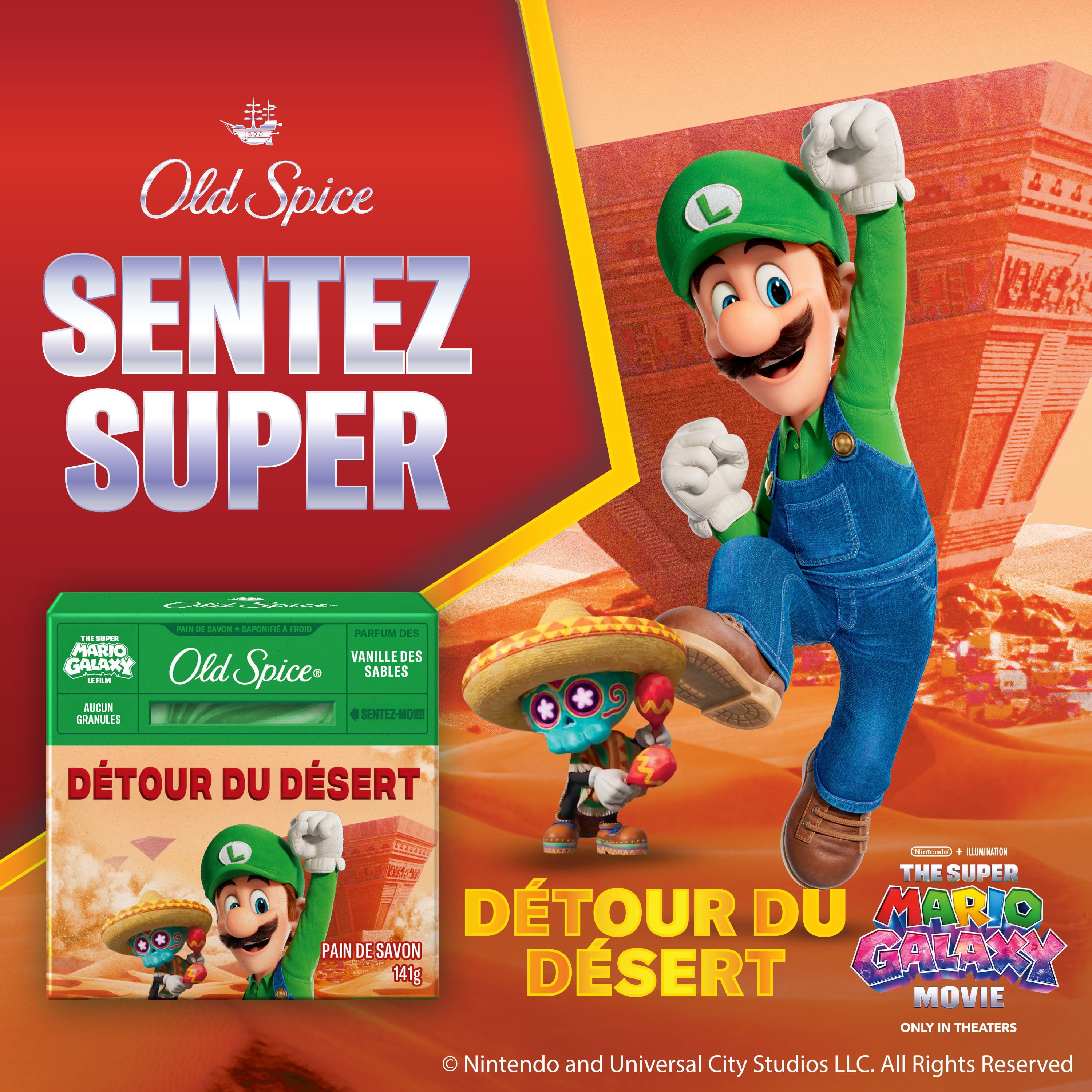 Pain de savon Old Spice saponifié à froid pour hommes, Détour du désert, parfum de vanille des sables, Old Spice x The Super Mario Galaxy Movie, aucun granule, 141 g