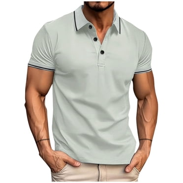 Summer Savings Clearance! Men's Casual Fashion Solid Button Pullover T-Shirt, Lapel Short Sleeve Top for Gym, Hiking, or Everyday Casual Wear Clearance Sales Today Deals Prime