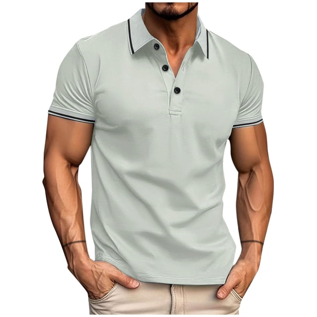Besolor Men's Short Sleeve T-Shirt Classic Collared Crew Neck Button Casual Summer Pullover Basic Tees Shirt