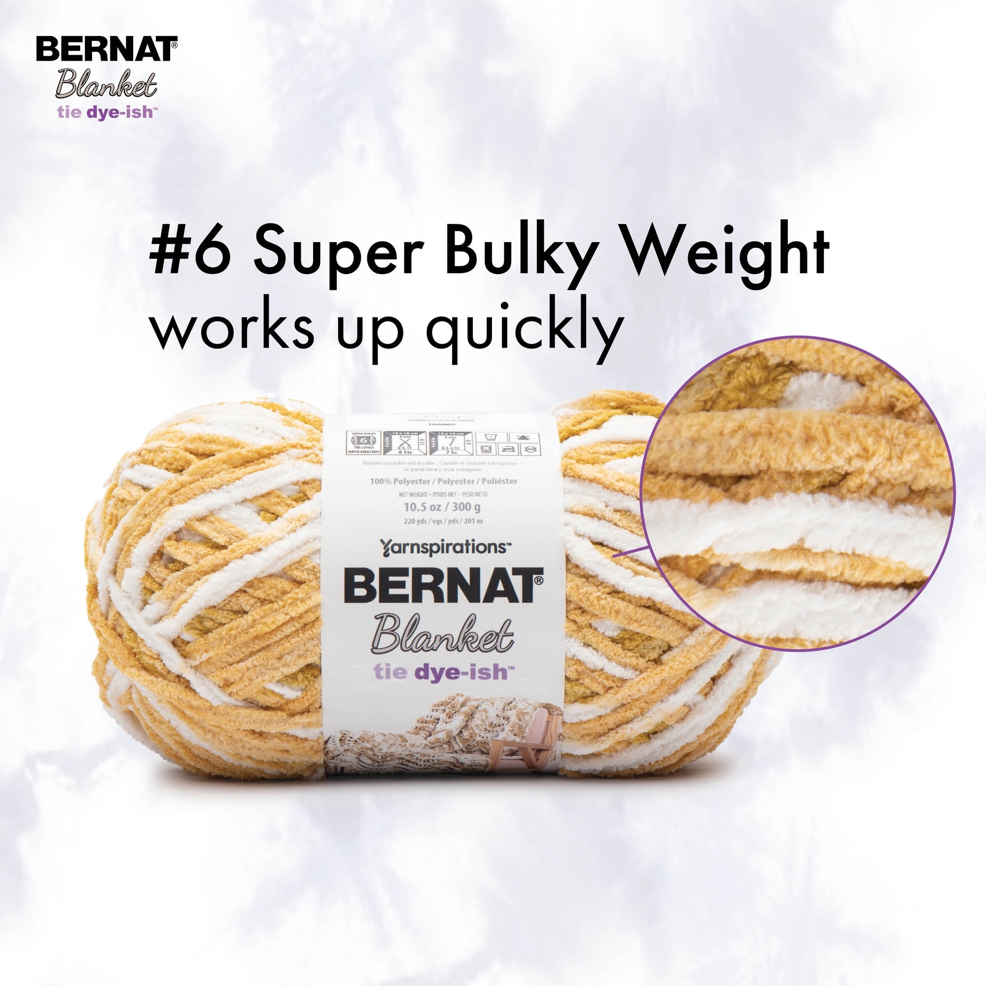 Bernat® Blanket Tie Dye-ish™ Yarn, Polyester #6 Super Bulky, 10.5oz/300g, 220 Yards