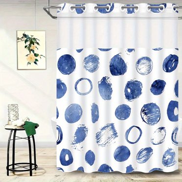 HLONK Hookless Shower Curtain with Snap Liner  Inked Shellfish Theme Home Decor Hotel Shower Curtain and Liner Set  Watercolor See-Through Shower Curtain with Window  Double Layers  Washa
