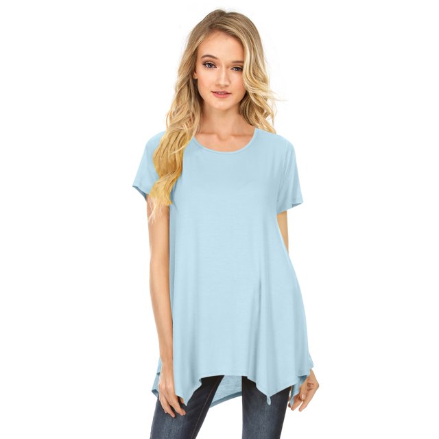 Womens Short Sleeve Scoop Neck Flowy Tunic Top - Made in USA, XXX-Large