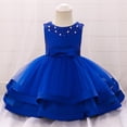 thumbnail image 2 of MIASHUI Robe de Concours pour Filles, Robe de Fête à Volants avec Fleurs, Robe de Bal de Mariage pour Enfants, Robe de Princesse Formelle, Bleu, 6-12 Mois, 2 of 8