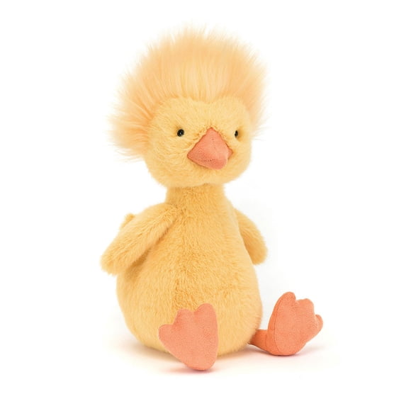 Jellycat Dorit Duckling Peluche, 10,2 Po / Jouet en Peluche de Collection à la Retraite avec Cheveux Tuftés Jaunes Funky