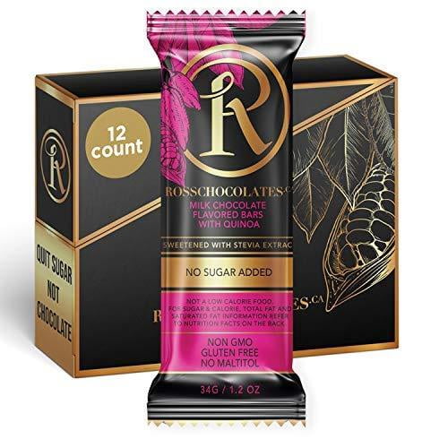 Ross Chocolates – Gourmet Chocolate Bars | Sweetened with Stevia | Sugar Free| Low Glycemic | Keto Friendly | Good for Diabetics | Non-GMO |12 Count Box (Milk Chocolate with Quinoa)