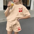 thumbnail image 4 of Robe d'Été avec Manches Ensemble de Loisirs d'Été pour Enfants Col Rond Manches Courtes Haut et Shorts Ensemble Deux Pièces Mignon Ensemble d'Été, 4 of 6