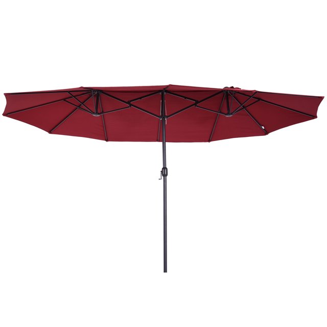 Outsunny Parasol de Patio Double Face de 15 Pi, Rouge Vin