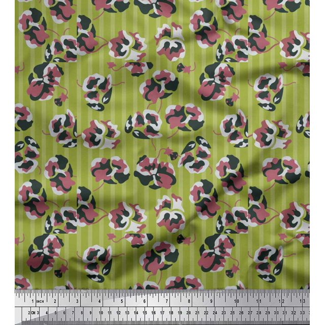 Soimoi Poly Georgette Fabric Stripe & Floral Artistic Print Fabric by Yard 52 Inch Wide