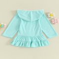 thumbnail image 4 of Kids Girl Hoodie Dress Solid Color Ruffled Zipper Long Sleeves Beach Dress, 4 of 8