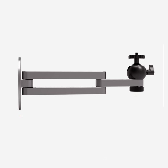 i Kito Projector Stand Wall Mount, a foldable and wall-mounted projector stand in silver, made of durable aluminum alloy. Features a universal design with a 6mm screw adapter, suitable for XGIMI Devices H2, Halo, Mogo Pro, Mogo Pro+, and other projectors. Offers adjustable angles with 180-degree tilt and 360-degree swivel for optimal positioning. Ideal for projector mounts in home theatre setups.