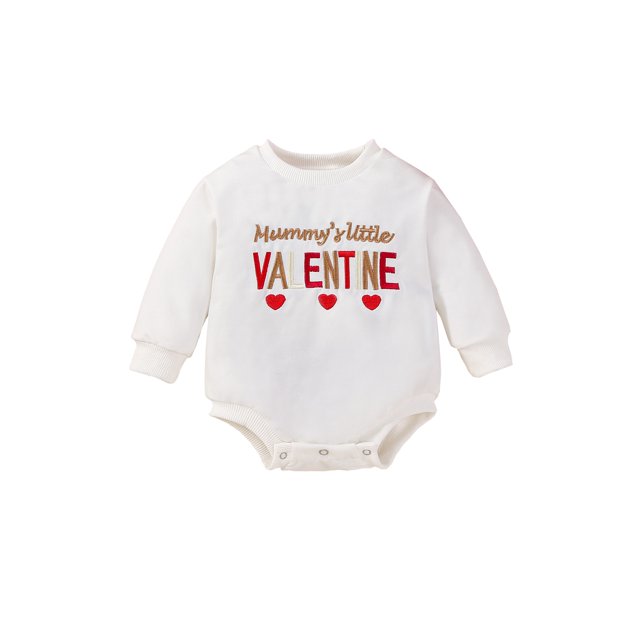 Gupgi Barboteuse de la Saint-Valentin pour Bébé Fille Nouveau-Né à Manches Longues Col Rond avec Lettres Hauts de Printemps