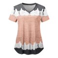 thumbnail image 1 of Hauts d'Été Grande Taille pour Femmes Décontractés Mode pour Femmes Manches Courtes Col en V Hauts Uniforme de Travail Imprimé Blouse à Poche Hauts T-Shirt Col en V pour Femmes en Liquidation, 1 of 4