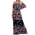 thumbnail image 2 of MAWCLOS Femmes Été Plage Robe Soleil Floral Imprimé Maxi Robes de l'Épaule Longue Robe de Vacances en Vrac à Manches Courtes Noire Pivoine M, 2 of 5