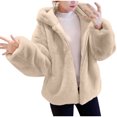 thumbnail image 2 of LSLJS Manteau Femme Mode Uni à Poches Veste Peluche Manches Longues à Revers, 2 of 9