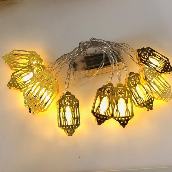 EID Mubarak LED String Lights Islam Muslim Festival Party Moon Star Castle Lamp` Z8I3