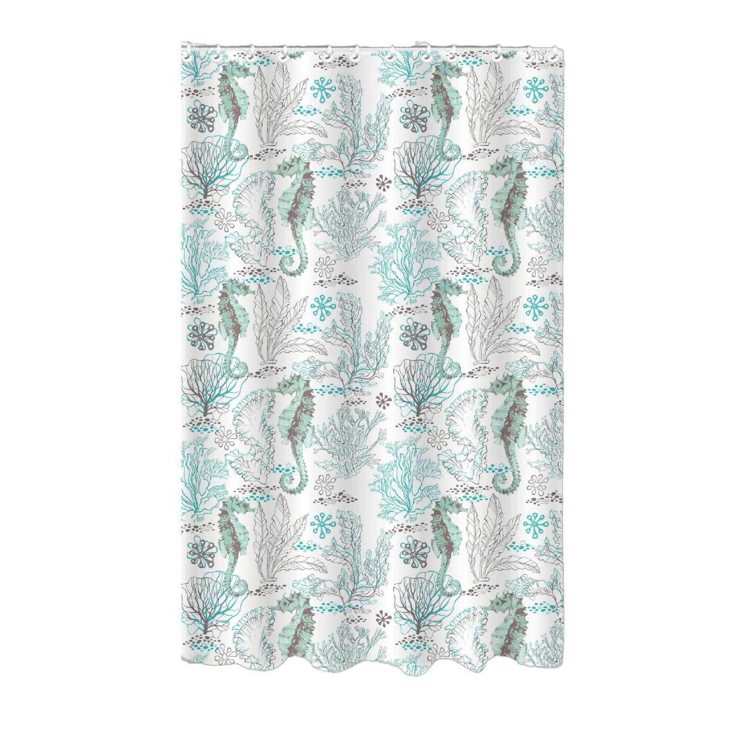 Printed Canvas Shower Curtain With Roller Hooks (Seahorse)