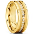 thumbnail image 1 of Men's Goldtone Tungsten Ring Wedding Band Cubic Zirconia Comfort-Fit 8MM, 1 of 5