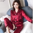 thumbnail image 1 of 2Pcs Women Satin Silk Sleepwear Pyjamas Set Pijama Suit Female Sleep Two Piece Set Loungewear Plus Size, 1 of 10