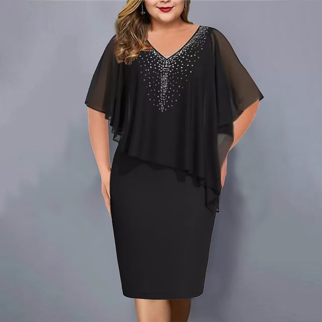 Meichang Robes Formelles pour Femmes Invitées de Mariage Robe Midi Grande Taille Robes en Chiffon Robe de Soirée Robe de Bal Élégante Robes à Col en V