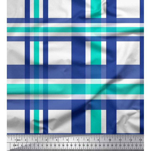 Soimoi Green Rayon Crepe Fabric Gingham Check Fabric Prints By Yard 46 Inch Wide